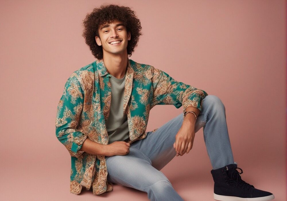 man have nice hairstyle wearing trendy high quality printed shirt